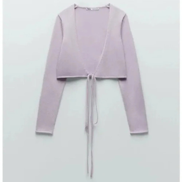 Zara Crop Wrap Around Tie Knit  Sweater Lavender Purple Size Medium - Picture 1 of 9